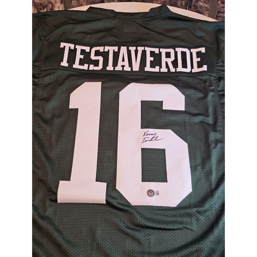 Vinny Testaverde Autographed/Signed Jersey Beckett Sticker Green Custom Jersey